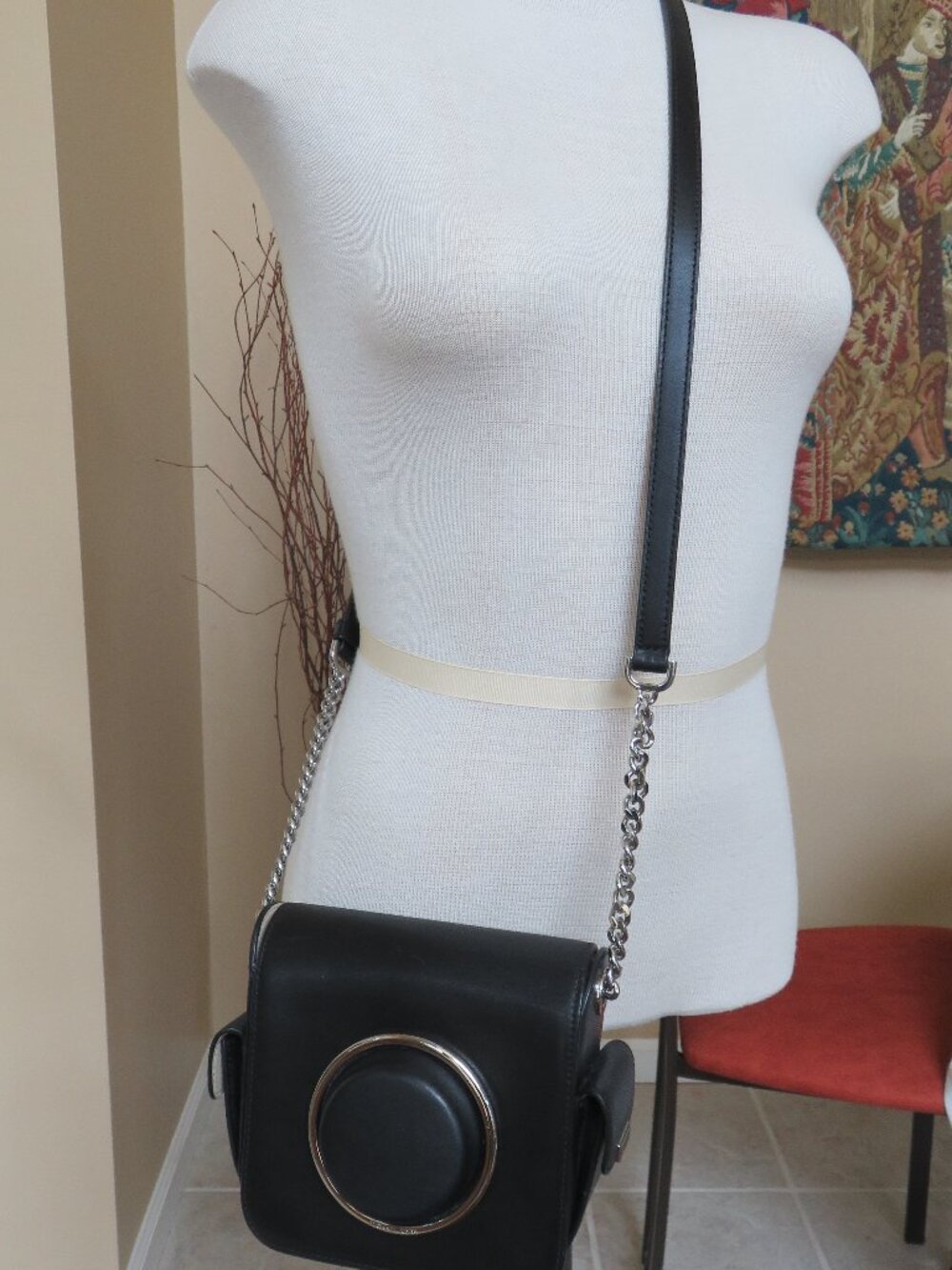 Black leather Michael Kors camera crossbody